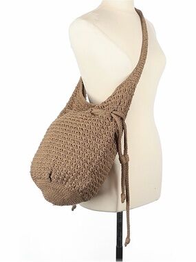 Vintage Crochet Hobo bucket cross body Shoulder Bag - Brown